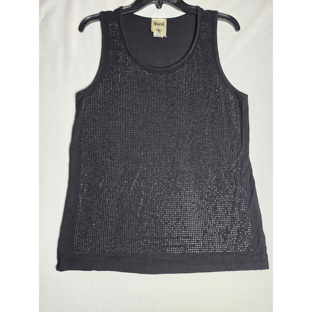 Vocal Black Rhinestone Embellished Tank Top Medium Sleeveless Studded 18514T